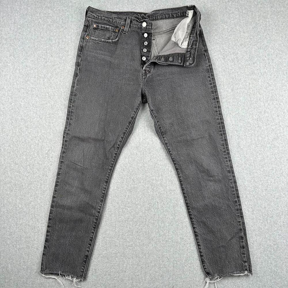 Levi‎ 501 Jeans Button Fly Women's 31x28 Black Denim Cropped Faded Grey Wash